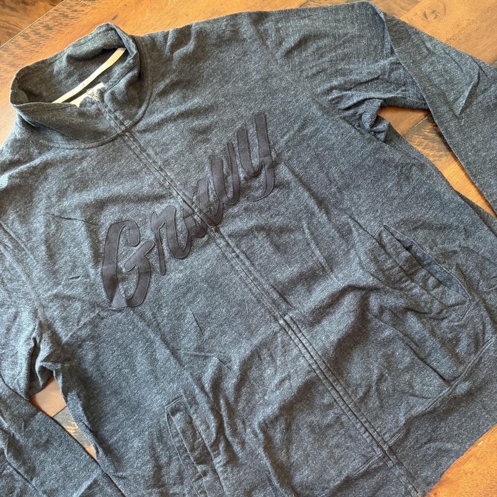 Billy Reid Track Jacket Mens 2XL Gray Full Zip Gravy Script Cotton Jersey